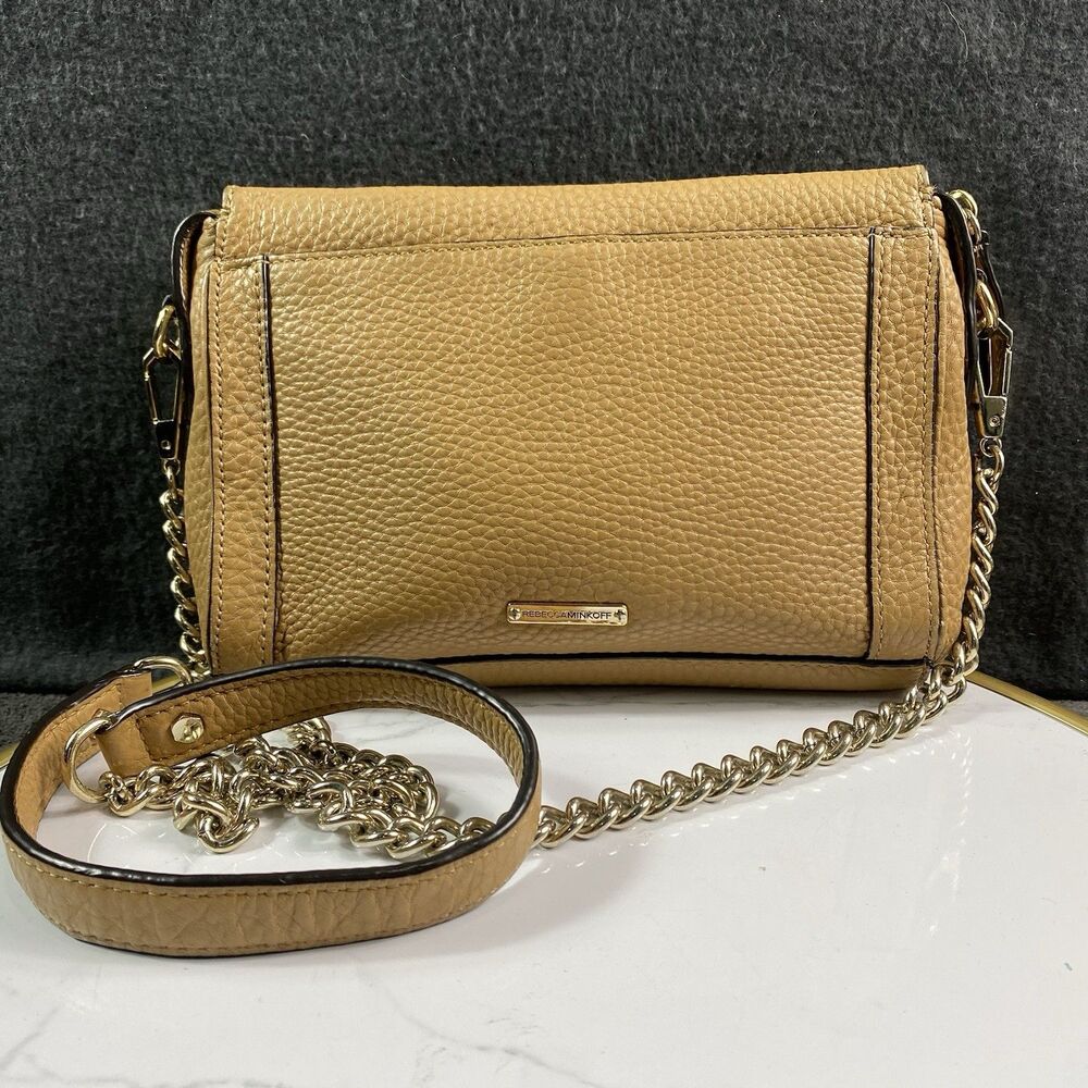 Rebecca Minkoff Camel Beige Pebbled Leather Crossbody Shoulder Bag Gold Strap